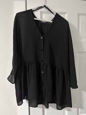 Primark Black Button-Front Peplum Blouse